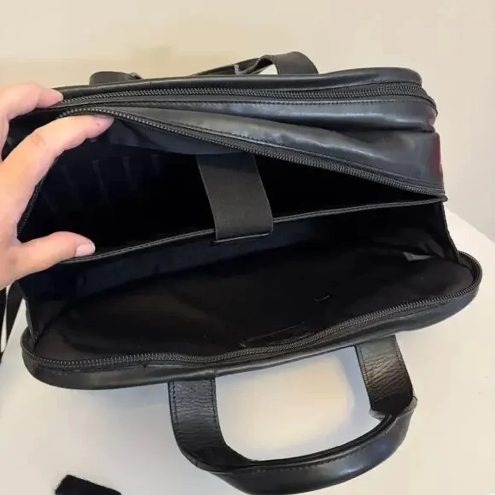Tumi Alpha Slim Deluxe Briefcase Bag Black Leather Portfolio Messenger Business - Picture 12 of 14